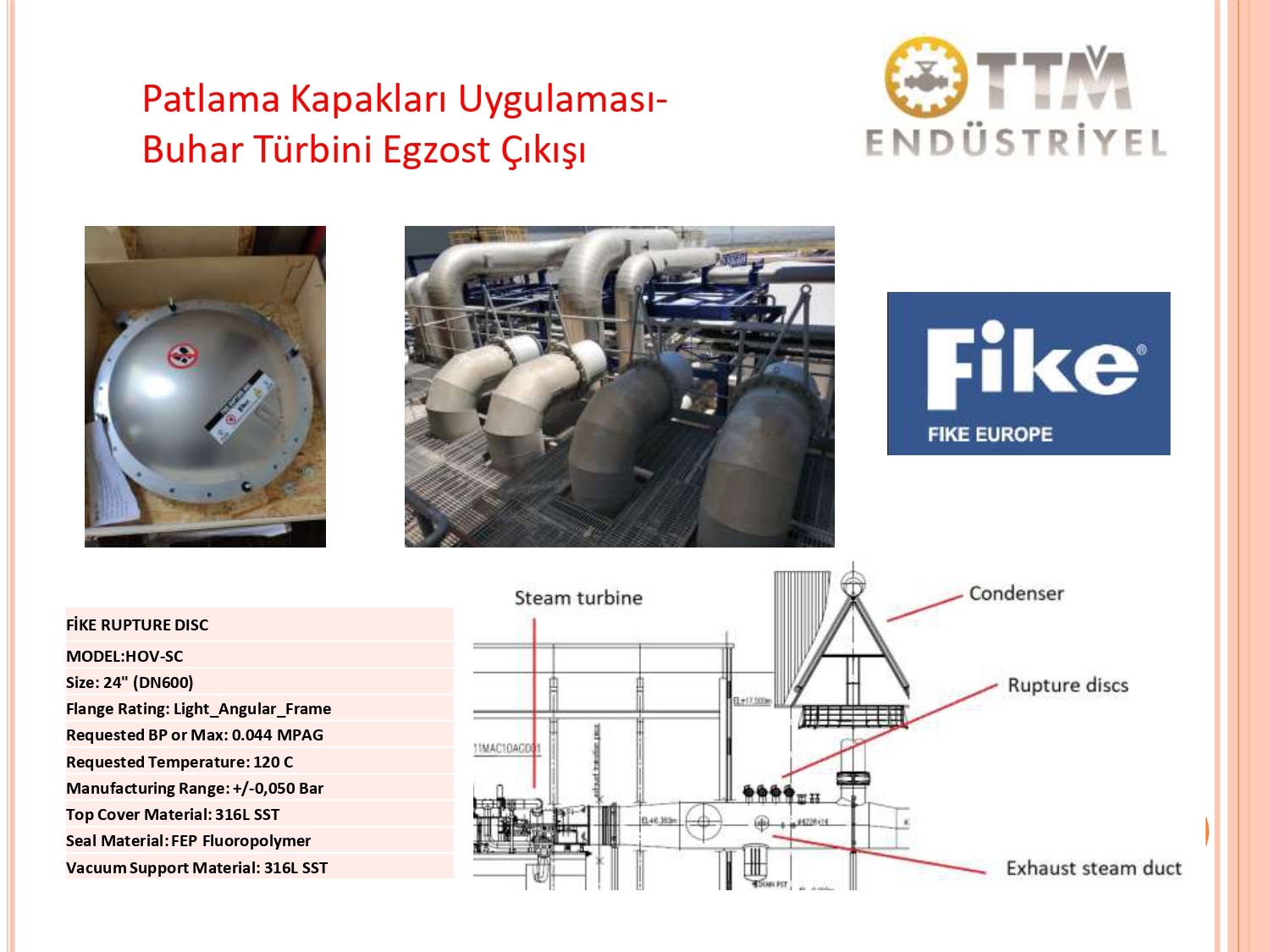 Buhar Türbin Egzostu Patlama Kapağı Uygulaması